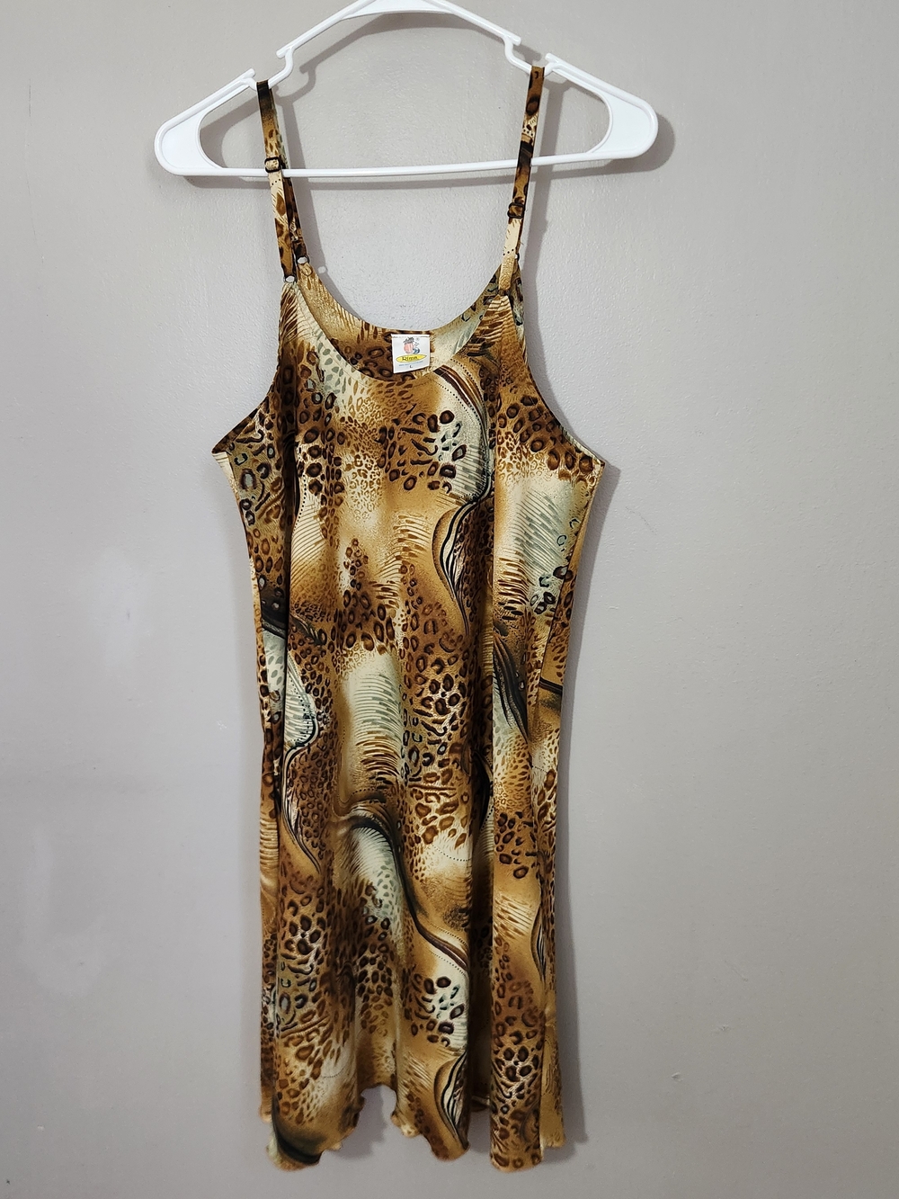 Rima Festival Animal Print Mini Slip Dress Boho Club Brown Tan Lightweight